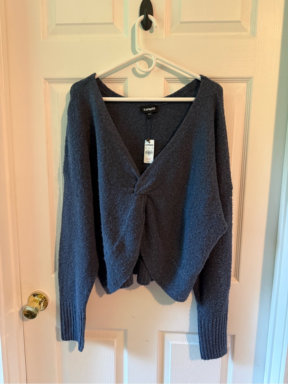 Express Navy Twist-Front V-Neck Sweater